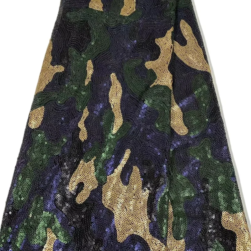 1yard Camouflage Sequin Fabric Embroidery Sequin Fabric Lace Nigerian African Fabric for DIY Sewing Bag Lining Clothing