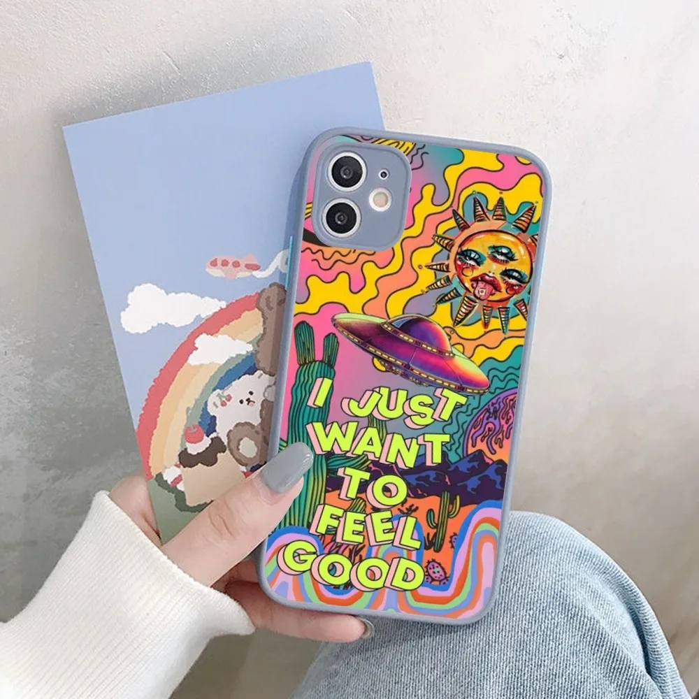 جراب هاتف ملون مخدر Trippy فني ، جراب غير لامع ضد الصدمات لهاتف iPhone 14 ، X ، XR ، XS ، 7 ، 8 Plus ، 11 ، 12 ، 13 Pro Max ، 13Mini