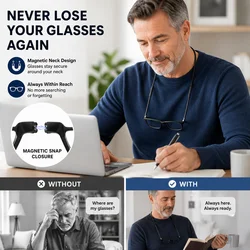 Magnetic Neck Reading Glasses with Adjustable Fit – Hands-Free, Never Lose Your Readers