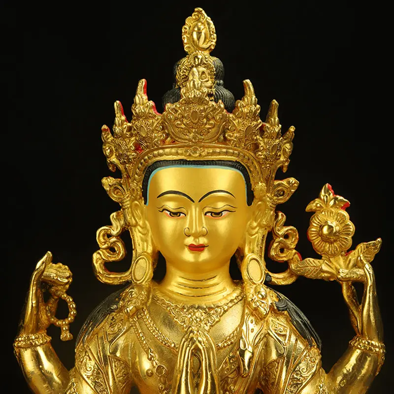 Four-armed Guanyin pure copper Tibetan tantra gilt 7 inches 10 inches 15 inches Buddha statue for copper Buddha statue ornament