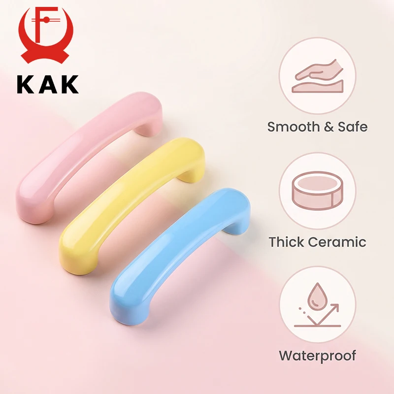 KAK Macaron Colorful Ceramic Cabinet Pulls, Smooth Round Edge Drawer Handles, 76/96mm Hole Spacing, Safe for Kids Room Kitchen