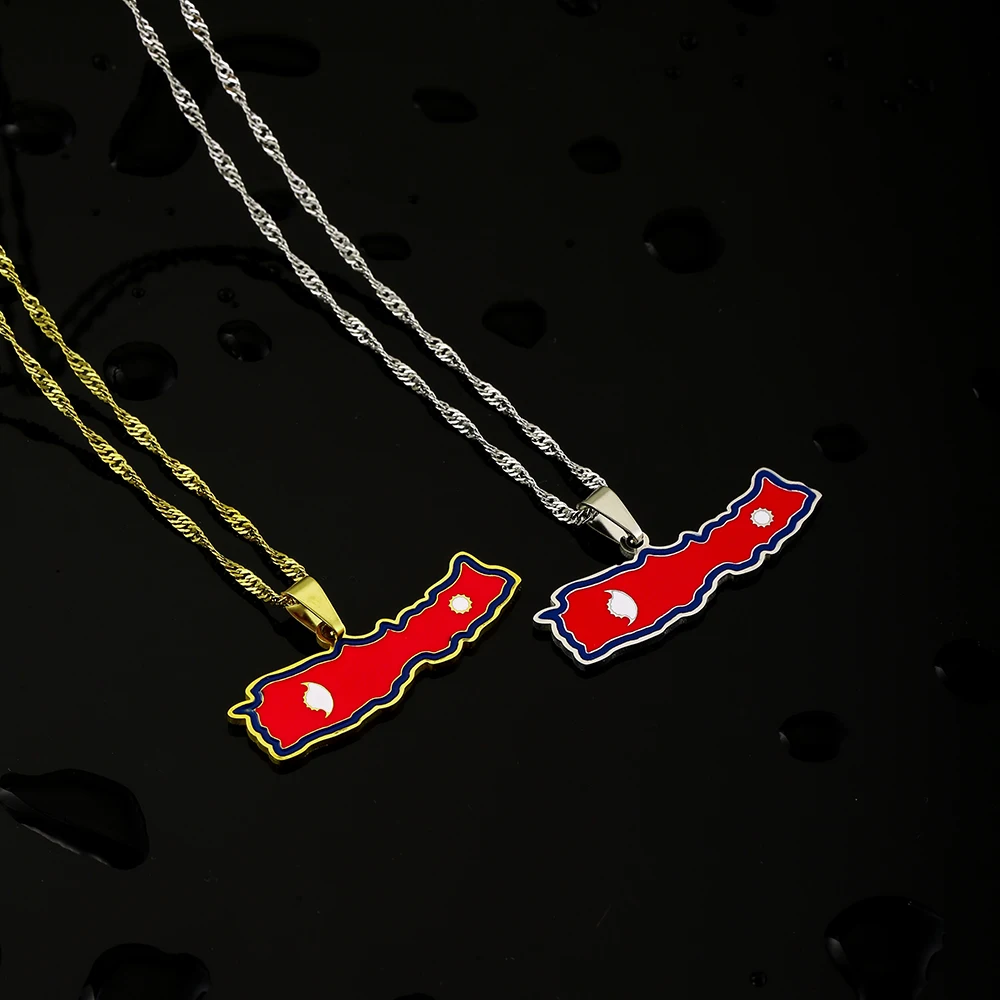 Mode Nepal Karte Flagge Anhänger Halskette Edelstahl Männer Frauen Land Karten Schmuck Nipars Geschenk – Detail 2