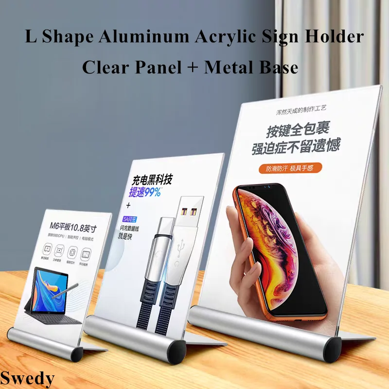 A5 148x210mm L Shape Acrylic Sign Holder Display Stand Slanted Flyer Picture Photo Frame Aluminum Restaurant Menu Paper Holder