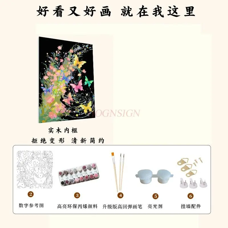 1set Butterfly Elf Dopamine Cartoon Digital Oil Painting DIY Fill Color Handmade Acrylic Cartoon Bedroom Decoration Painting