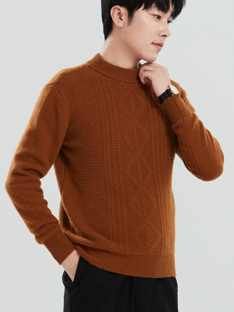 Merino 100% Wool Men's Half High Neck Pullover Thickened Autumn Winter Base Sweater Knitted Cashmere Sweater