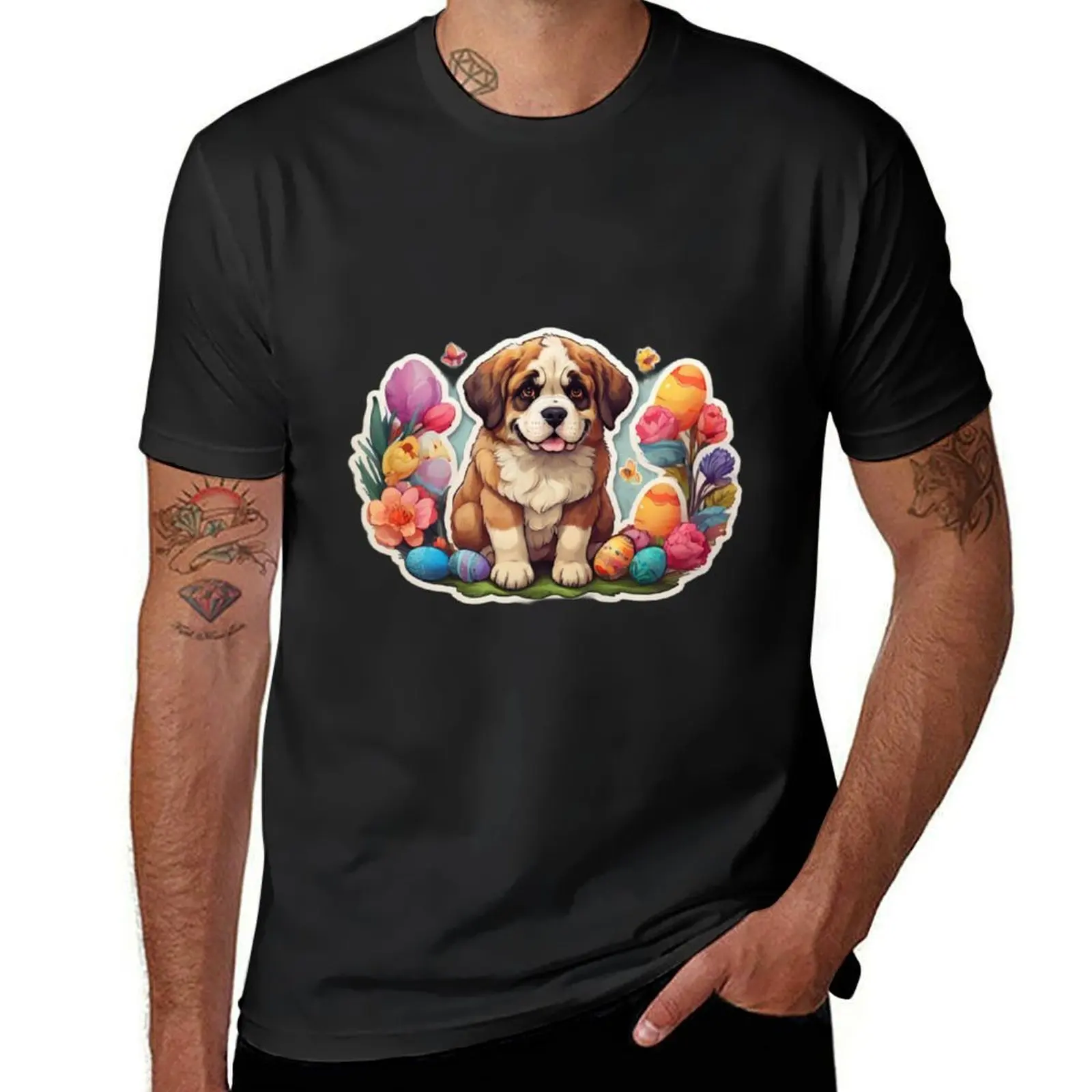 Adorable Easter St Bernard's Dog T-shirt korean fashion customizeds mens tall t shirts