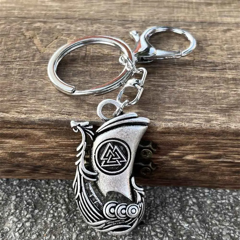 Portachiavi con nave drago norreno Valknut simbolo amuleto portachiavi barca vichinga accessori
