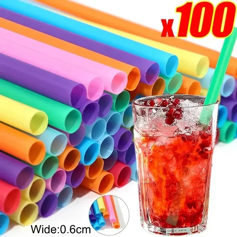 100Pcs Disposable Plastic Straws Colorful Party Event Drinking Straws Flexible Large Straight Tube Straw Bar Accessories 6*190mm