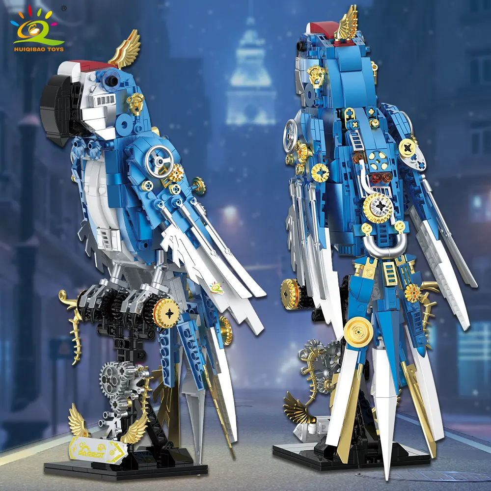 HUIQIBAO 679 個 MOC 機械式オウムモデルミニビルディングブロック動物鳥シリーズテクニカルレンガ子供のおもちゃデスク装飾
