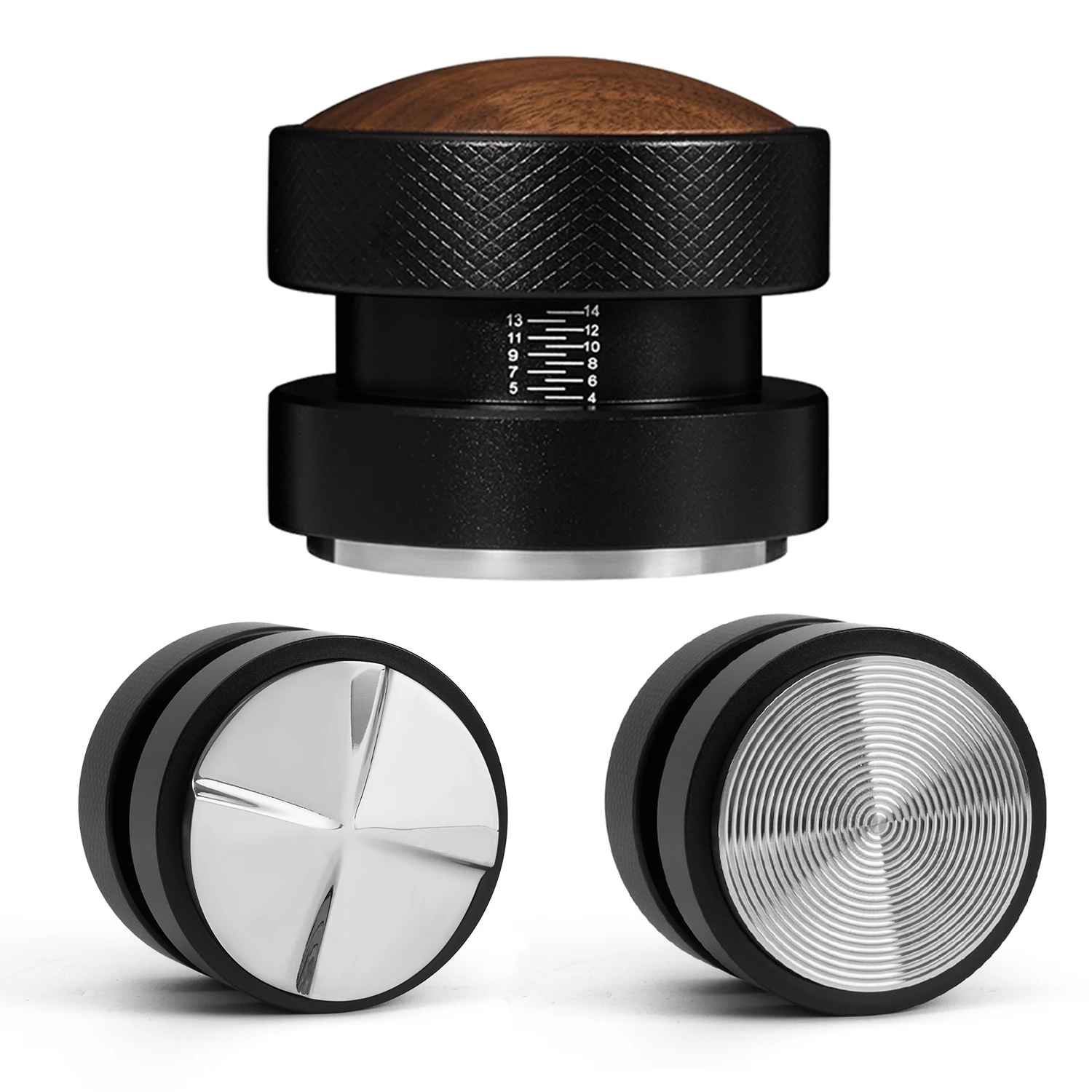 Self-leveling Espresso Coffee Tamper and Gravity Coffee Distributor Stainless Steel Walnut Cap 51mm 53mm 58.35mm