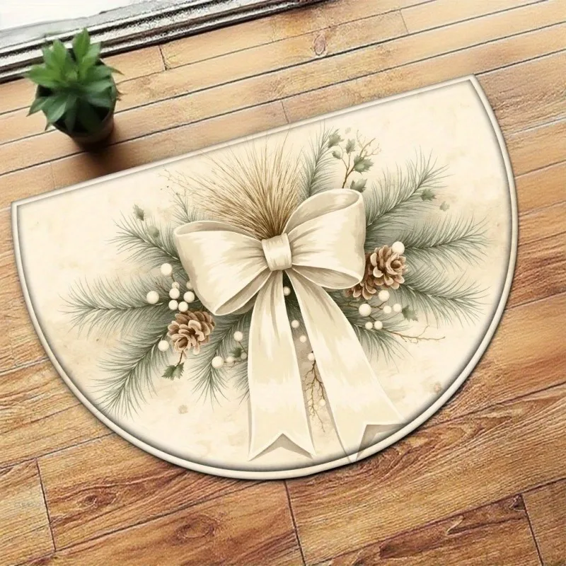 Red Black Buffalo Plaid Snowflake Semi Circle Doormat Snowman Festive Welcome Mat