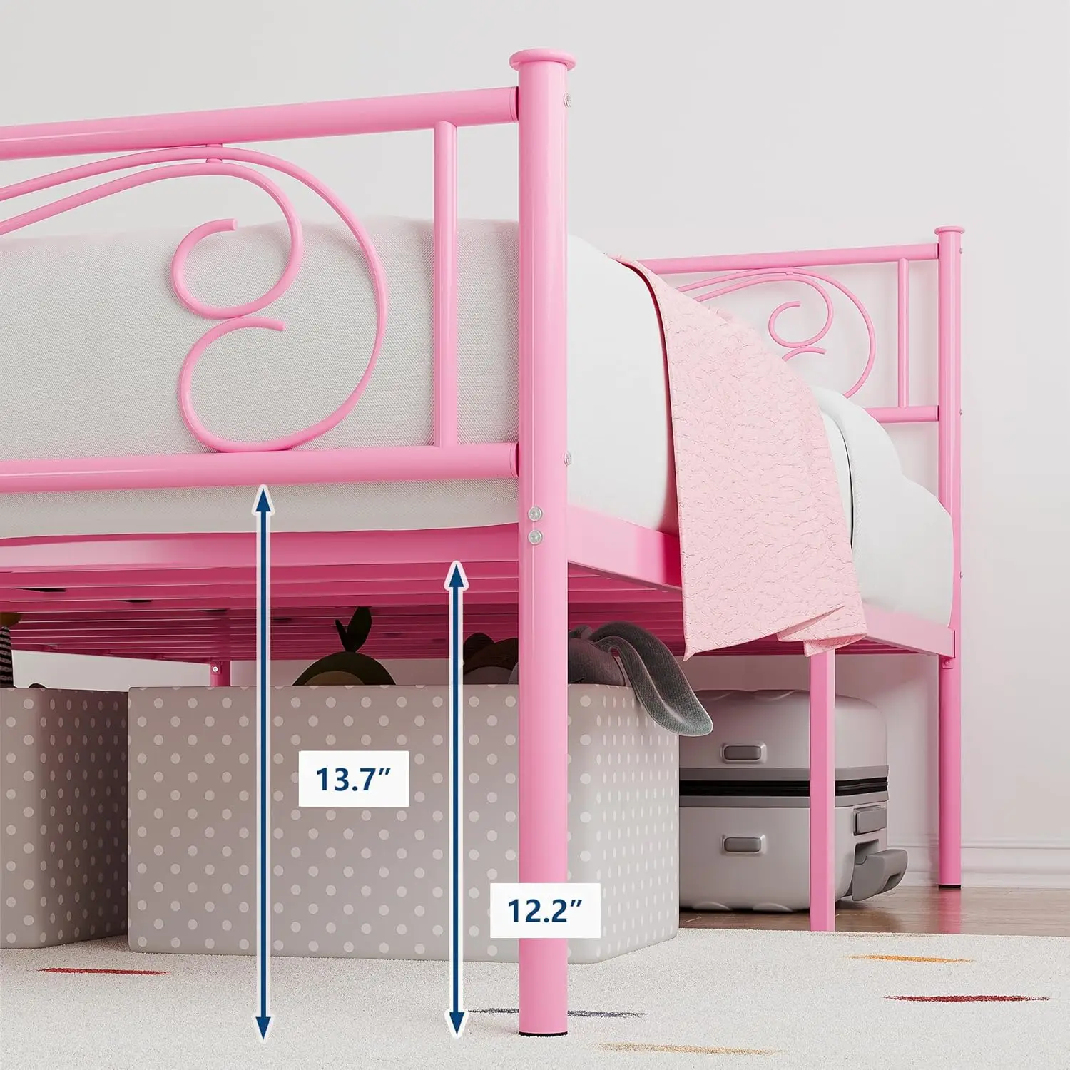 Twin Size Bed Frames with Headboard and Footboard Twin Metal Bed Frame for Kids 12.2-inch Under Bed Storage Steel Slats Support