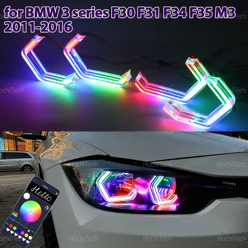 For BMW 3 Series F30 F31 F34 F35 M3 2011-16 RGB Dynamic Revolving Angel Eyes LED APP control Sequential Flowing Multicolor Rings