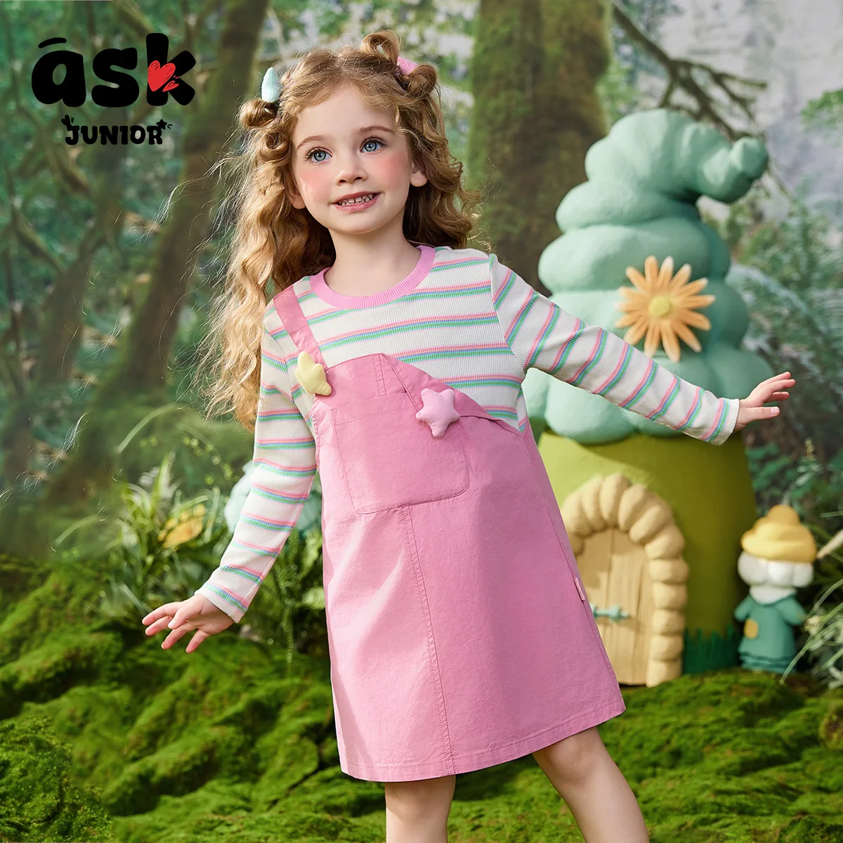 اسأل جونيور وهمية قطعتين فستان الفتيات تنورة الربيع الأطفال الدوبامين الأطفال المتوسطة والكبار الأطفال تي شيرت تنورة #2