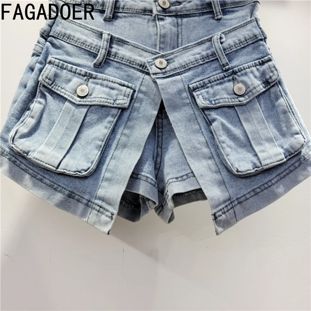 FAGADOER Fashion Y2K Denim Irregular Design Skirts Women High Waist Button Slim Shorts Skirts Summer New Matching Cowboy Bottoms