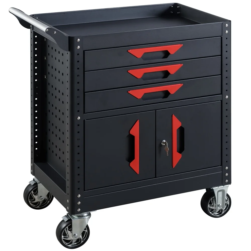 Auto Repair Three-drawer Stainless Steel Handle Workbench Removable Tool Cabinet For Garage Storage