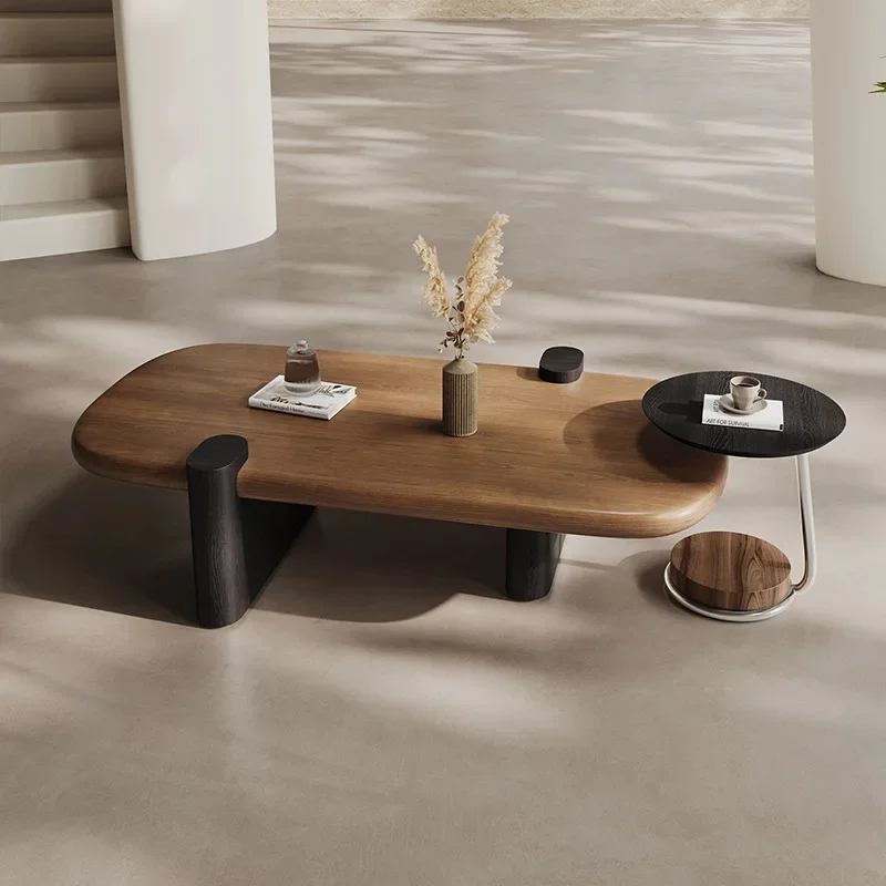 Italian minimalist walnut leather coffee table combination retro premium oval coffee table