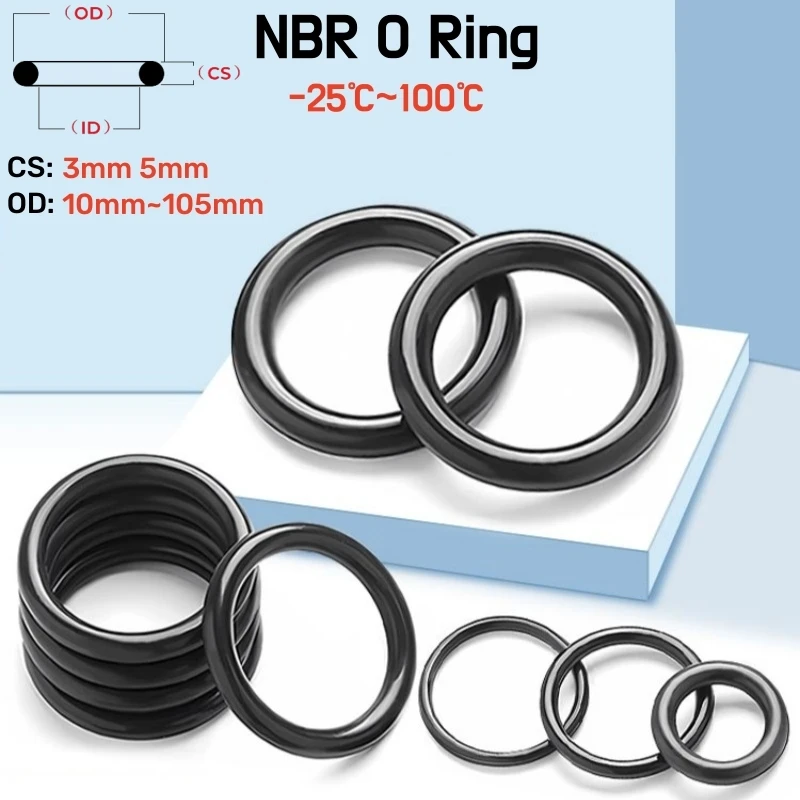 5~100pcs Black NBR O-ring Gasket OD 10~105mm Thickness CS 3/5mm Nitrile Butadiene Rubber Spacer Oil Resistance Waterproof Gasket