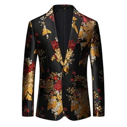 High Quality 2024 Men's Business Casual Fashion Handsome Everything Stylish Floral Suit  Mens Blazer Jacket  Costume Homme