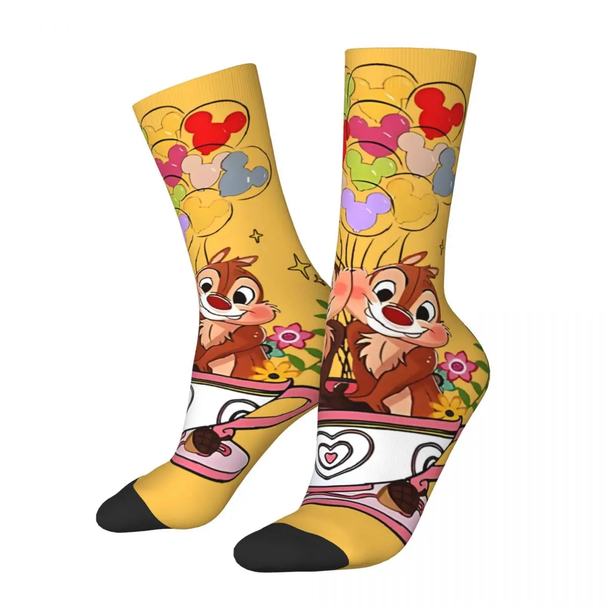 Vintage Chip And Dale Fanart Mouse Pad Men's compression Socks Unisex Disney Chip 'n' Dale Harajuku Pattern Printed Novelty Crew