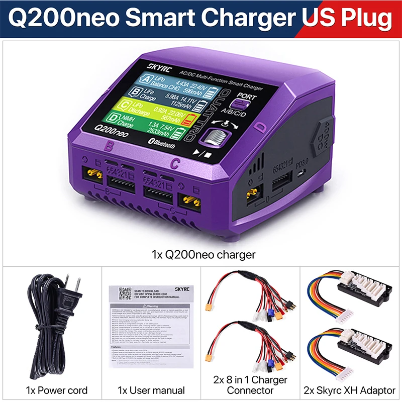SkyRC Q200neo Oplader SK- 100197   AC200W DC400W 4 uitgangspoorten AC/DC slimme oplader