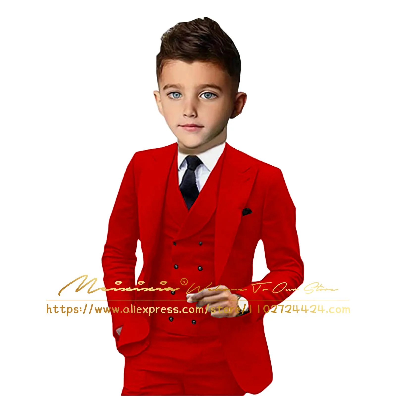 Fashion Black Boys Formal Suits For Wedding 3 Pieces Kids Tuxedos Child Blazer Set Party Prom Outfits (jacket+vest+pants)