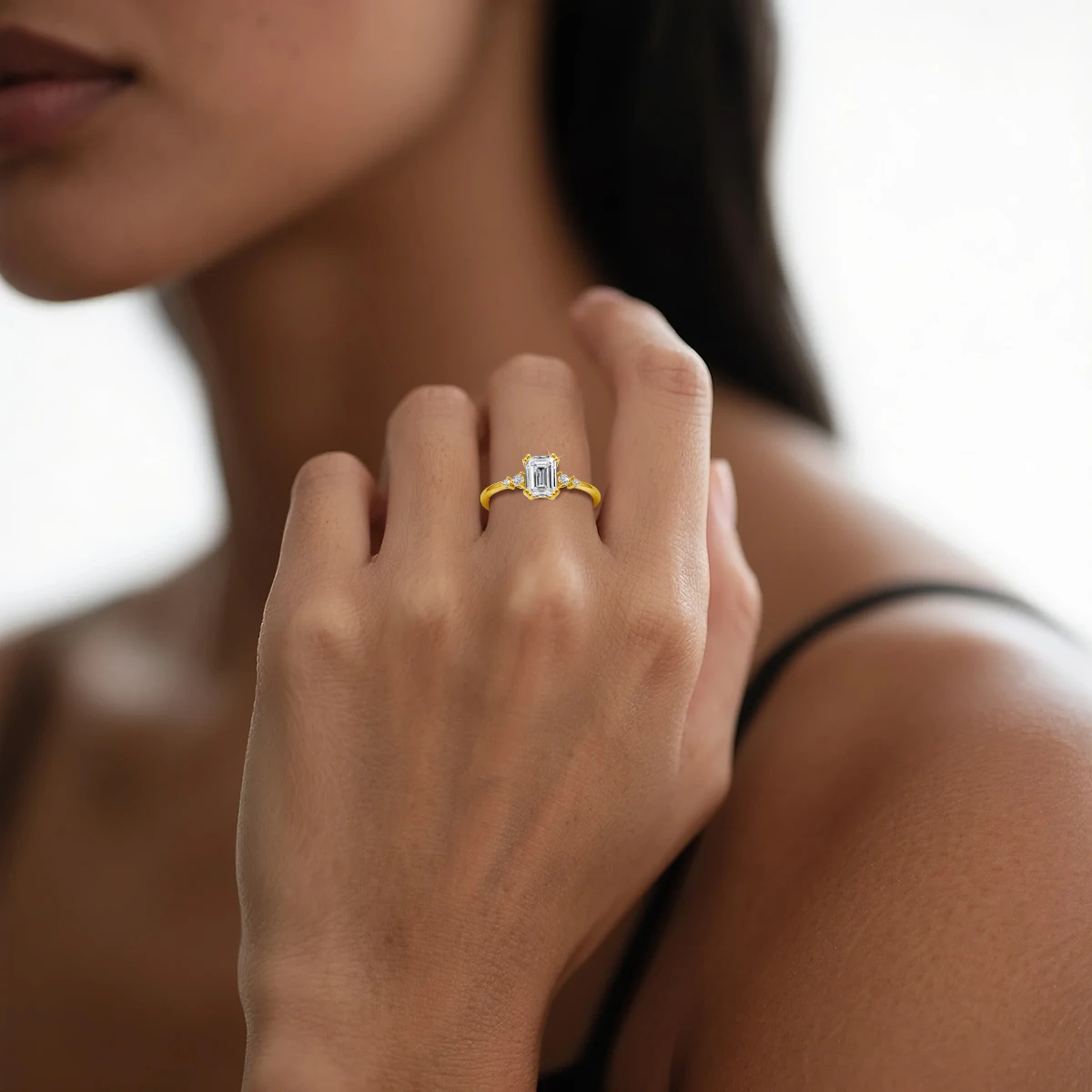 Reine 925 Sterling Silber Klassische Smaragdschliff Moissanit-Ringe für Frauen Fünf-Stein Hochzeits-Verlobungsring Edle Schmuckstücke – Detail 6