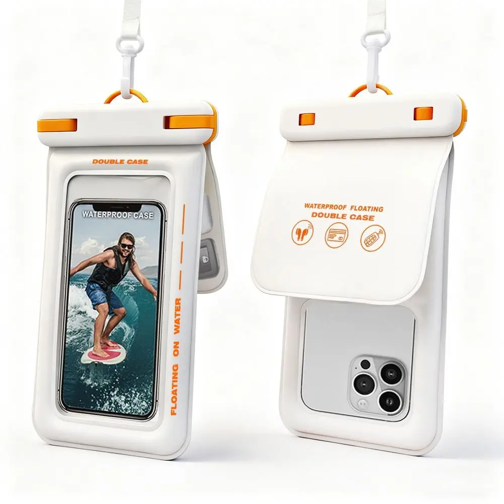 IPX8 Floating Phone Pouch with Lanyard Screen Touchable Waterproof Phone Case Universal 2 Pockets Cellphone Dry Bag Boating