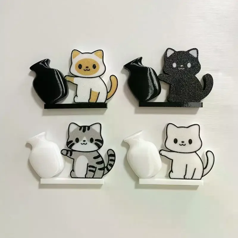 Cat Pushing Vase Refrigerator Magnets Home Decor Fridge Magnet Cat Whisker Collection Memorial Box Home Office Decor For Gift