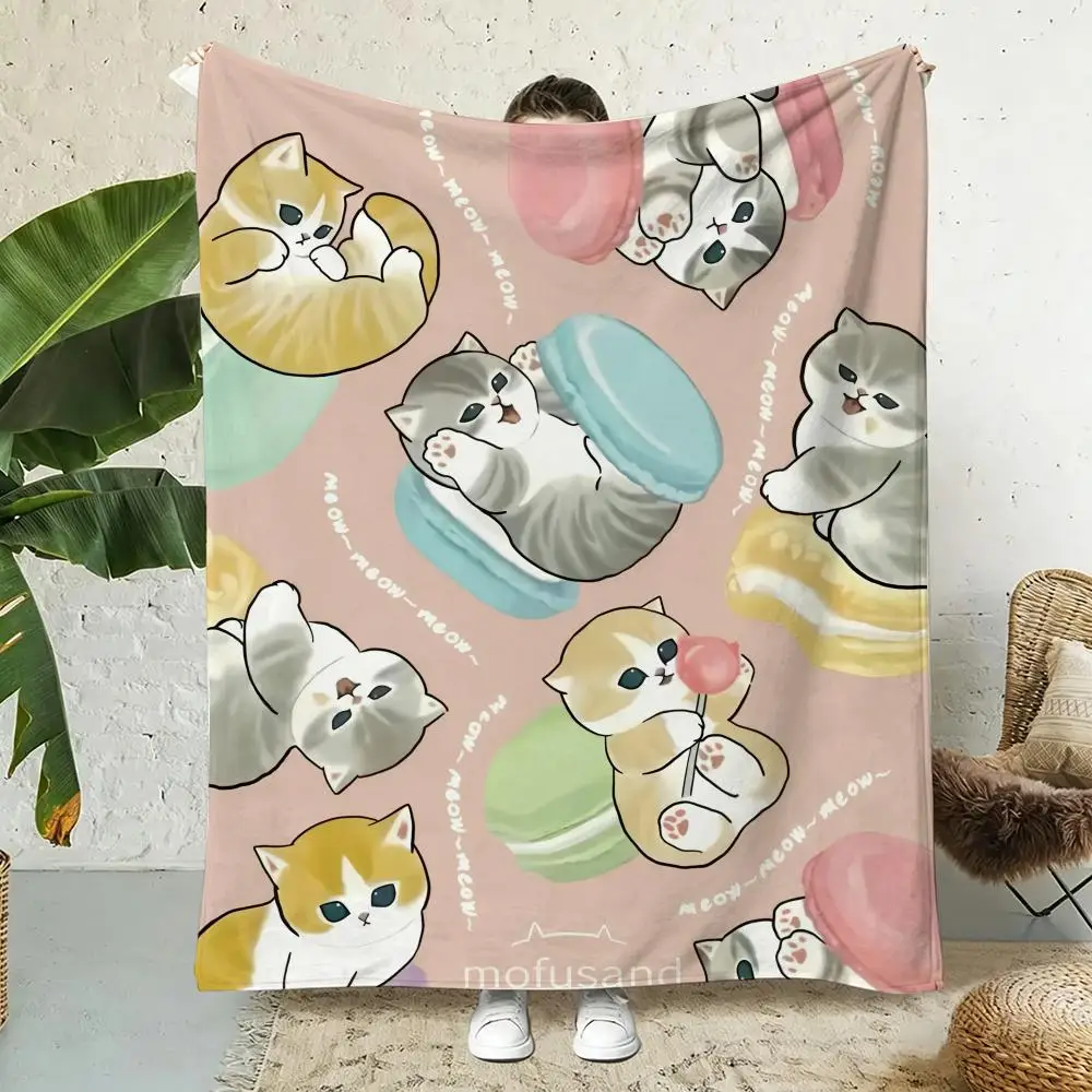 M-Mofusand Cat Cute Throw Soft Flannel Throw Blanket, Lightweight Breathable Summer Nap Blanket For Sofa Home Travel Cozy Decor