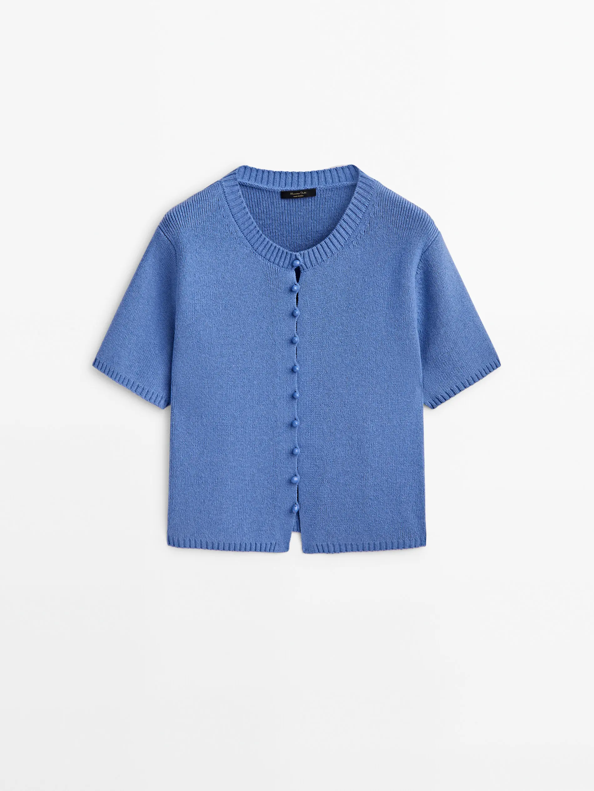 Ethereal MD 2024 autumn new style of Simple cotton blend button short blue knit cardigan