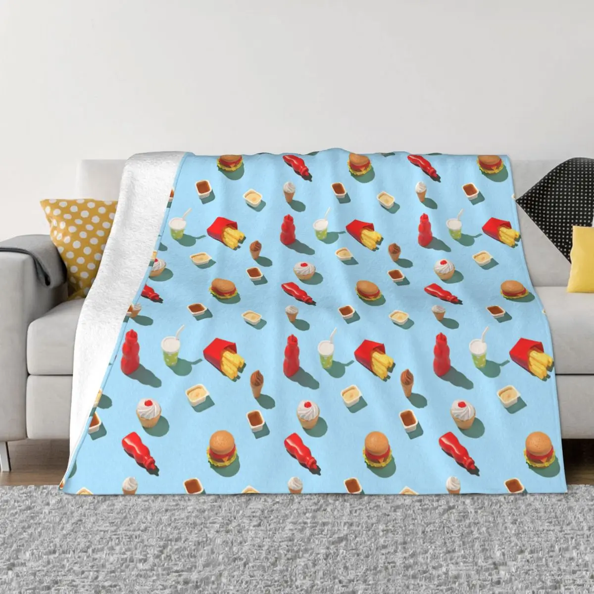 Fast Food Pattern Knitted Blanket Hamburger Ice Cream Plush Throw Blanket Bed Sofa Printed Ultra-Soft Warm Bedspreads