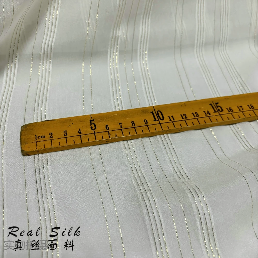 

White Silk Thread Satin Stripe Striped Fabric Thin DIY Fabric Silk Scarf Shirt