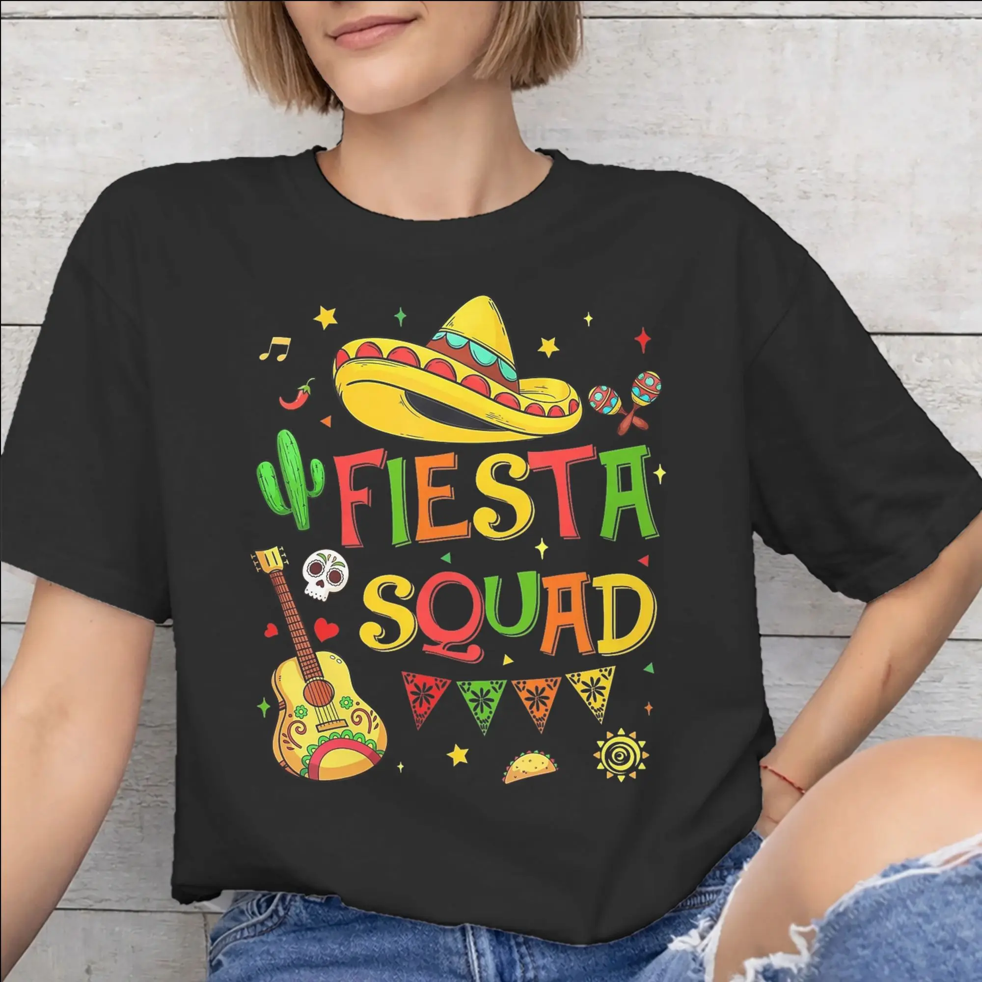 Men Women Graphic Printed Fiesta Squad Cinco De Mayo T Shirt Tee Pure Cotton  T-shirts Clothing