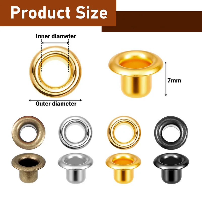 100Set Extended Metal Eyelet Grommet With Washer Round Eye Rings For Leathercraft Repair Shoes Bag Clothing Belt Hat Accessories