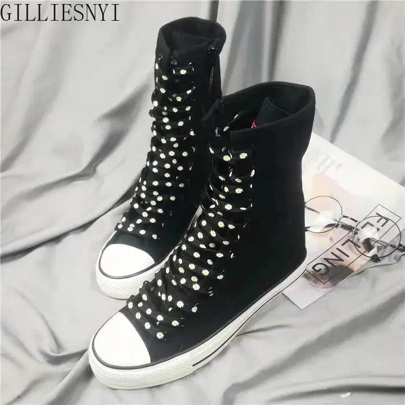 

Woman Canvas Sneakers Classic Flats Lace Up /zipper Student High-top Casual Shoes NEW Women's Sports Shoes