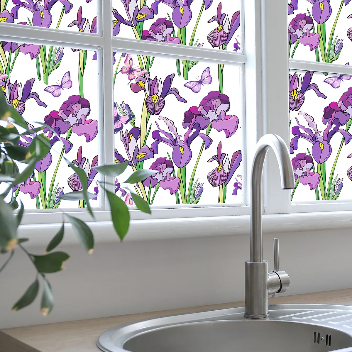 Spring Summer Purple Iris Flowers Window Cling Sunshade Glass Decals Self-adhesive Wallpaper Poster Decoration Home Decor