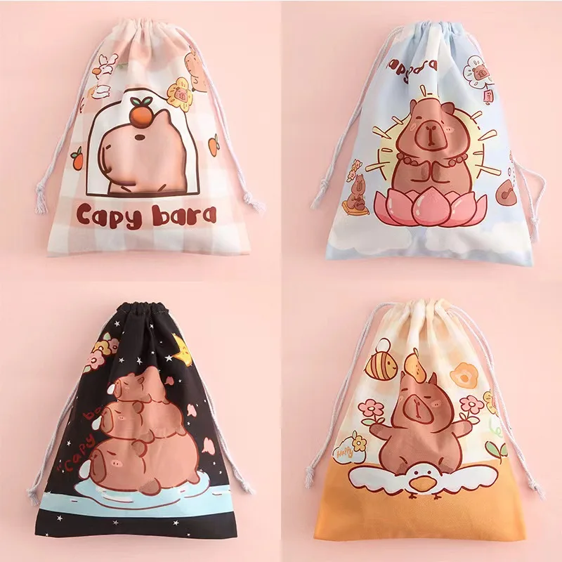 Cartoon Capybara Drawstring Shoes Underwear Travel Sport Storage Bags Nylon Bags Organizer Clothes Packing children's day gifts