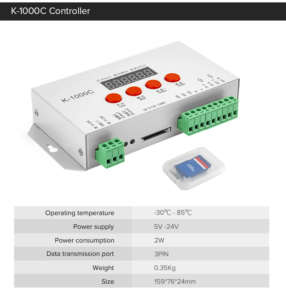 Control RGB LED Strip T1000S K1000C Card 2048 Pixels SP901E 8 Channels Signal Amplifier For WS2801 WS2811 WS2812B SK6812 DC5~24V