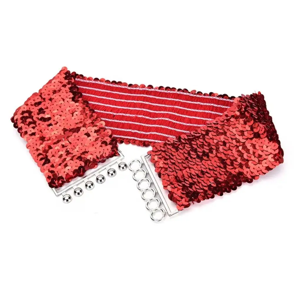 Sparkling Sequined Wide Corset Belt Metal Buckle Wide Elastic Waist Corset Belts Corset Belt Decorative Elastic Waspie Belt