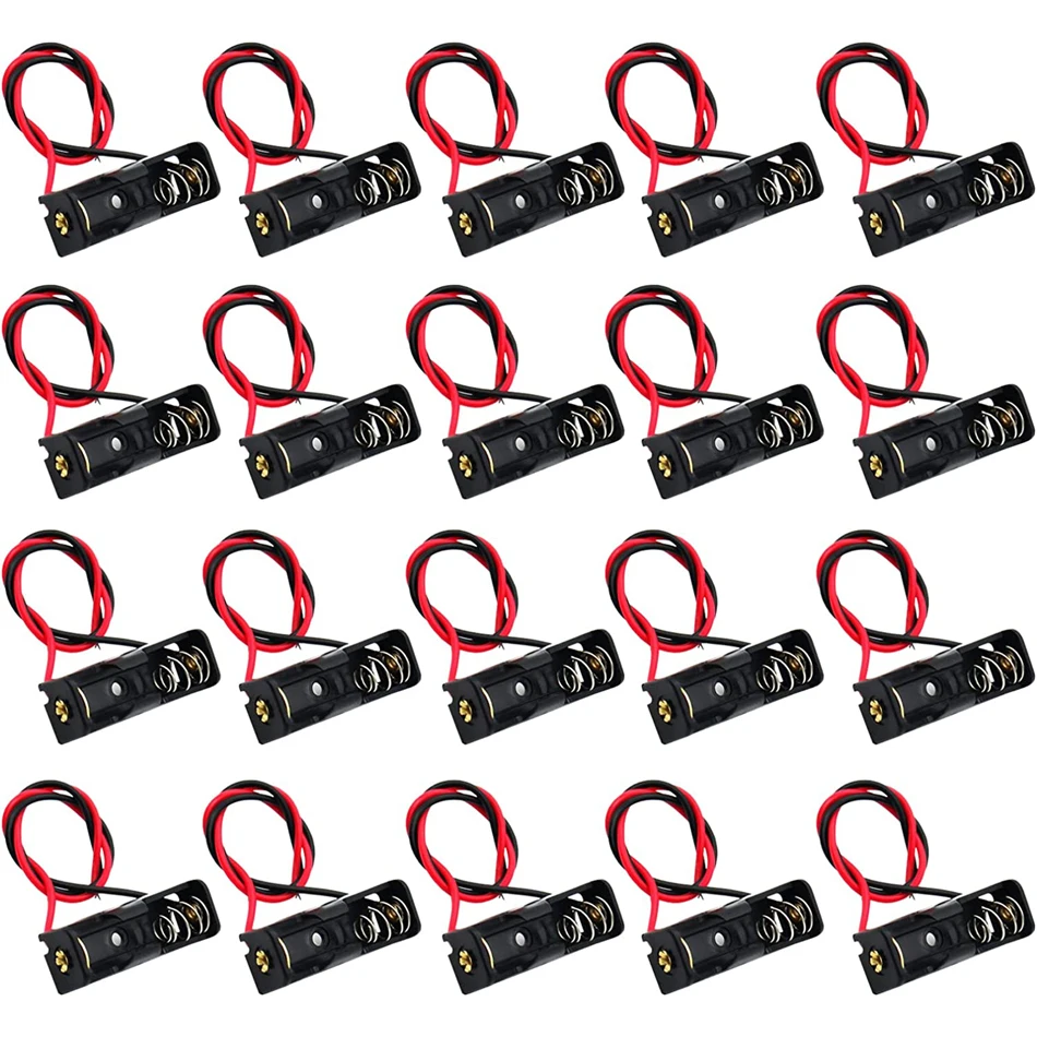 20pcs A23 Battery Holder 23A Battery Holder with Leads 12V Battery Holder Spring Clip Case Black Plastic Housing