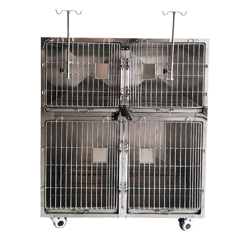 304 Stainless Steel Dog Cage 4-Person Heavy-Duty Indoor with Dirt Collection Tray