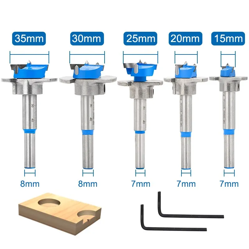 XCAN Forstner Drill Bit 15-35mm Carbide Tipped Drill Bit Set Adjustable Core Drill Boring Bit Woodworking Tool Hole Saw Cutter