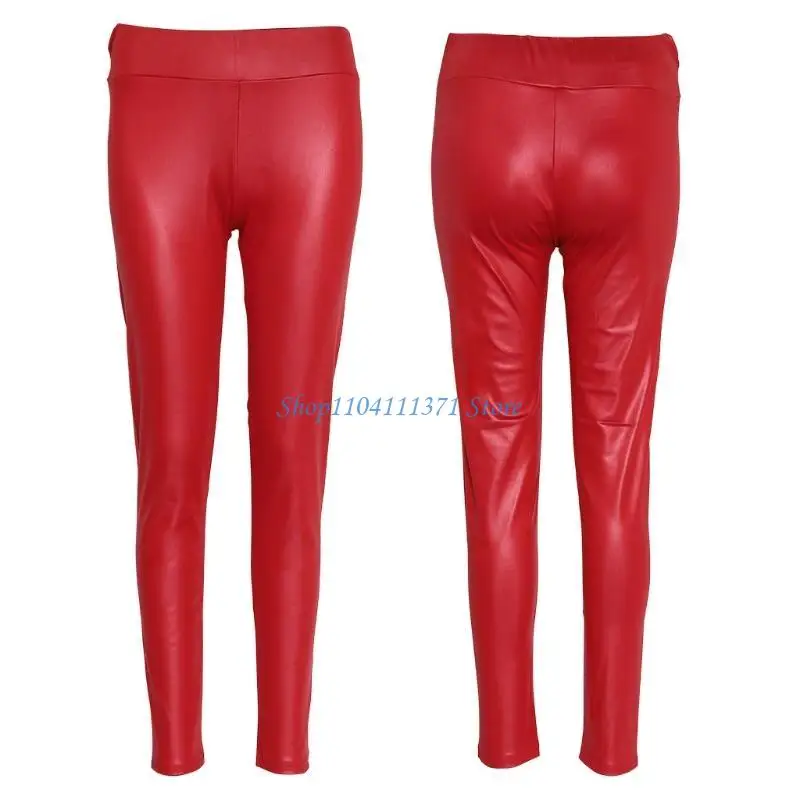 

P9FC Женские эластичные брюки-карандаш из искусственной кожи с высокой талией, блестящие матовые леггинсы