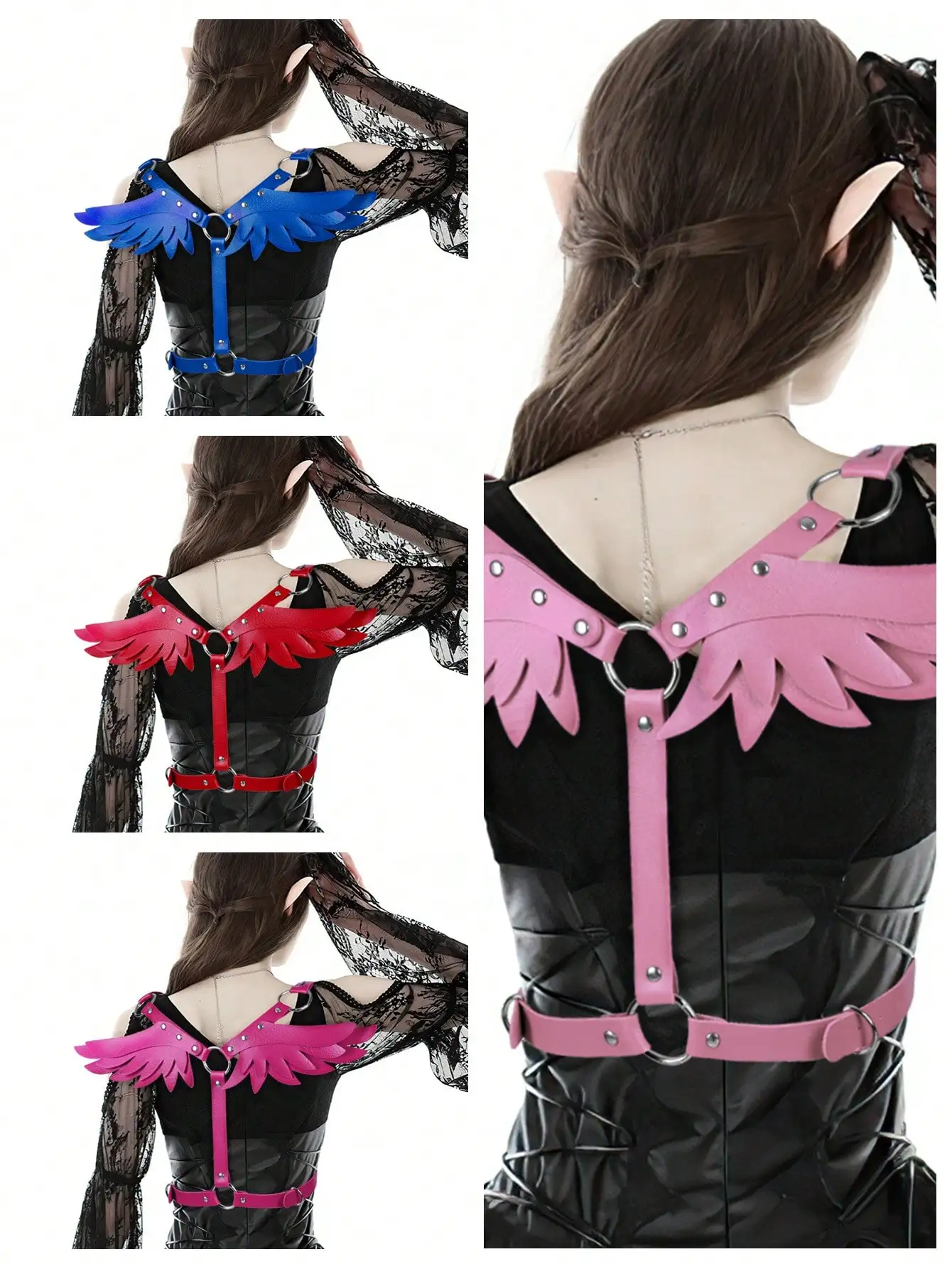 

Women's PU Leather Wing Harness Bralette with Adjustable Straps for Gothic Rave Party