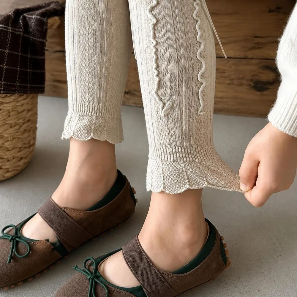 Fashion Ruffled Girls Bow Leggings Knitted Warm Pantyhose Thin Cotton Children Tights 1-6 Years Old