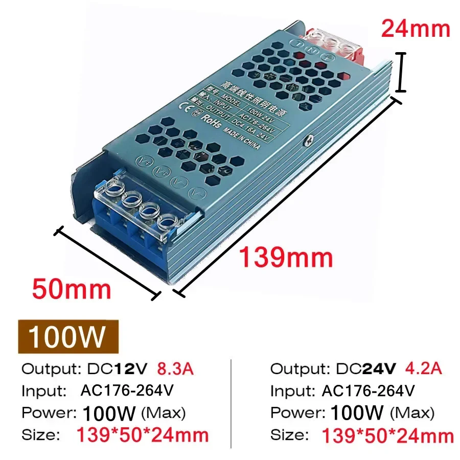 Ultra Dunne 12 V/24 V LED Voeding Adapter 60 W 100 W 200 W 300 W 400 W Verlichting Transformator 5A 12A LED Strip Schakelaar Driver Lamp - afbeelding 1