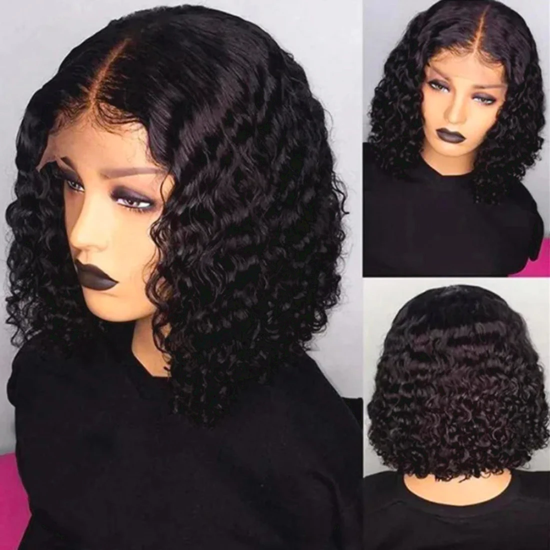 

Curly Bob Human Hair Wigs for Women - 4x4 Lace Closure, Curly Bob Wig, Pre-Plucked, Baby Hair, Water Wave, Natural Hairline, 150