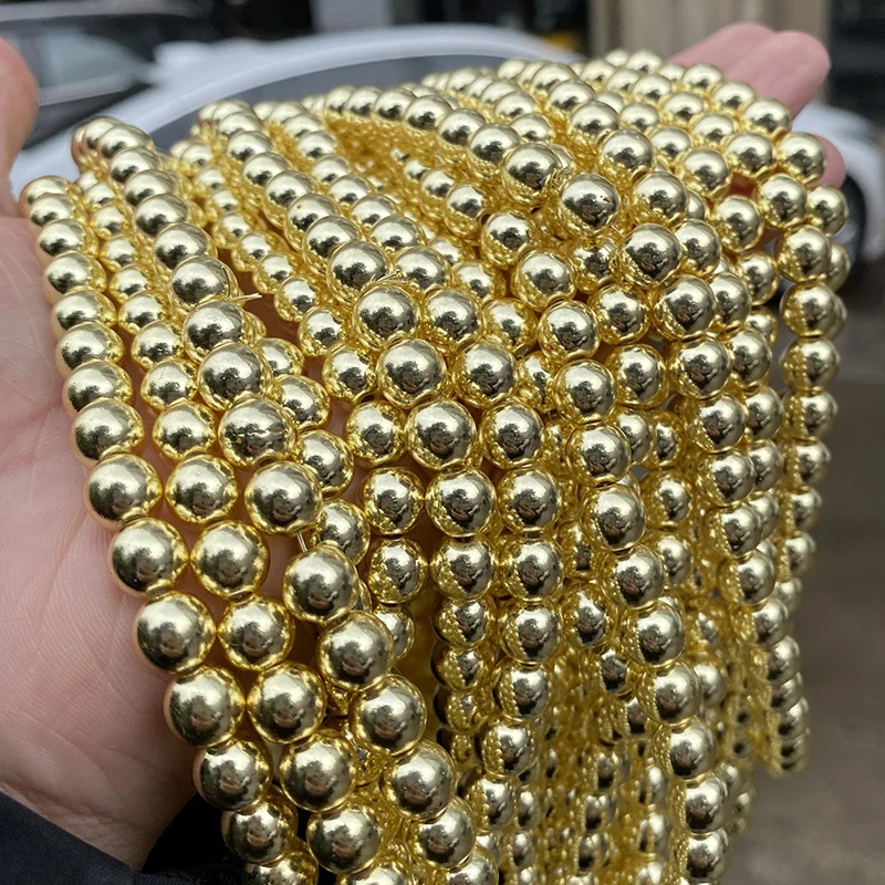 2 3 4 6 8 10mm Golden Plated Hematite Stone Round Loose Spacer Beads For Jewelry Making DIY Bracelet Necklace Accessories