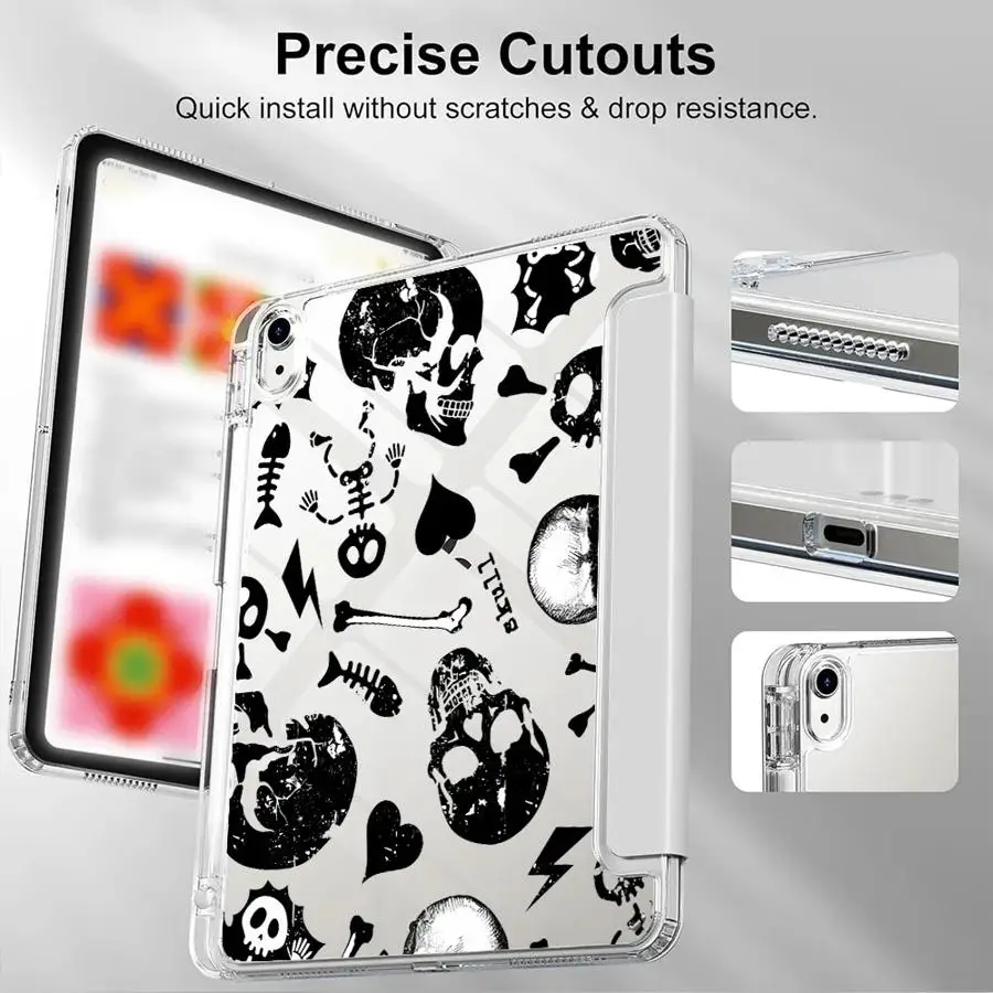 Cool Skull Design Holder Cover Tablet Case For iPad 11th 10th 9th 8th 7th 12.9inch Pro 2025 Mini 6 7 Air 4 5 M3 M2 M4 11inch
